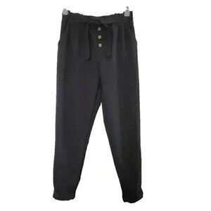 H&M Girl's Black Poly/Spandex Elastic Waistband Pants w Tie